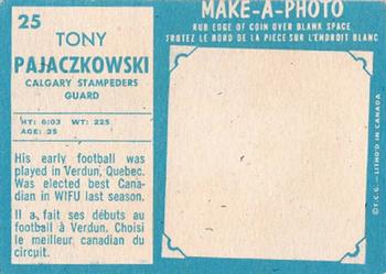 1961 Topps CFL #25 Tony Pajaczkowski Back