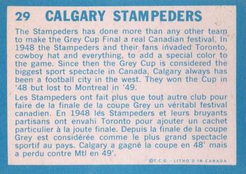 1961 Topps CFL #29 Stampeders Team Photo Back