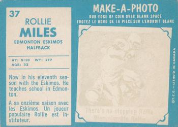 1961 Topps CFL #37 Rollie Miles Back