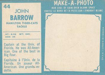 1961 Topps CFL #44 John Barrow Back