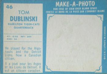 1961 Topps CFL #46 Tom Dublinski Back