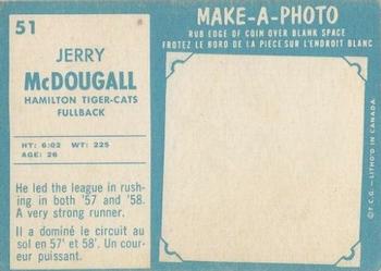 1961 Topps CFL #51 Gerry McDougall Back