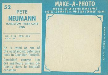 1961 Topps CFL #52 Peter Neumann Back