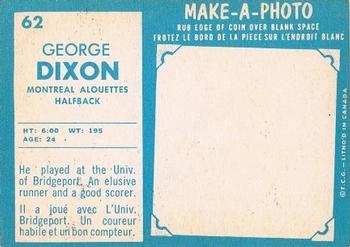 1961 Topps CFL #62 George Dixon Back