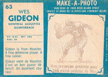 1961 Topps CFL #63 Wes Gideon Back