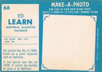 1961 Topps CFL #68 Ed Learn Back