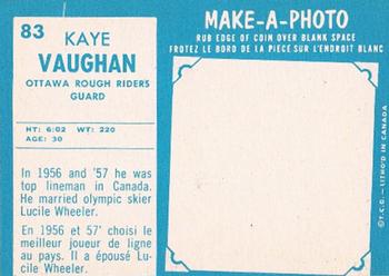 1961 Topps CFL #83 Kaye Vaughan Back