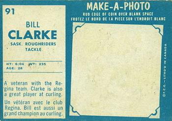 1961 Topps CFL #91 Bill Clarke Back