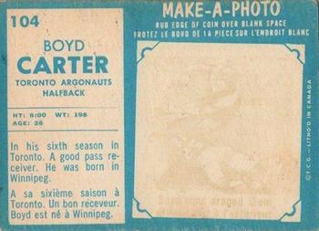 1961 Topps CFL #104 Boyd Carter Back