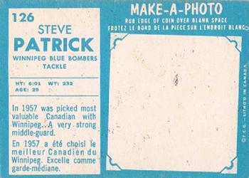 1961 Topps CFL #126 Steve Patrick Back