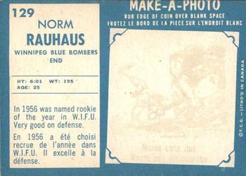 1961 Topps CFL #129 Norm Rauhaus Back
