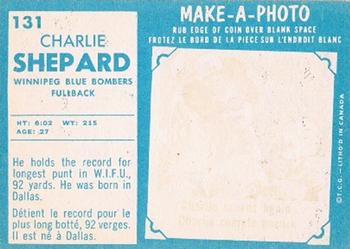 1961 Topps CFL #131 Charlie Shepard Back
