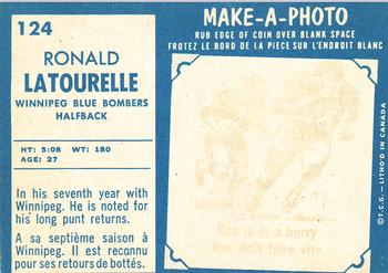 1961 Topps CFL #124 Ronald Latourelle Back