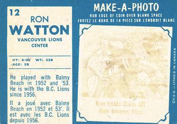 1961 Topps CFL #12 Ron Watton Back