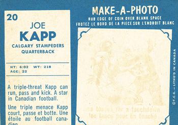 1961 Topps CFL #20 Joe Kapp Back