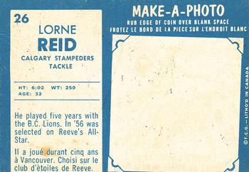 1961 Topps CFL #26 Lorne Reid Back