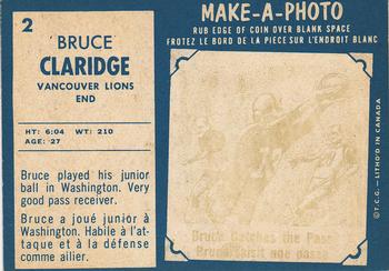 1961 Topps CFL #2 Bruce Claridge Back