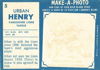 1961 Topps CFL #5 Urban Henry Back
