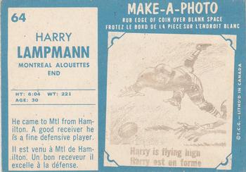 1961 Topps CFL #64 Harry Lampman Back