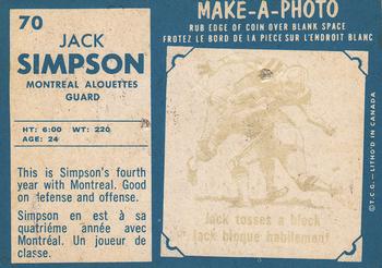 1961 Topps CFL #70 Jackie Simpson Back