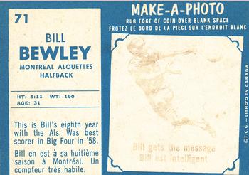 1961 Topps CFL #71 Bill Bewley Back