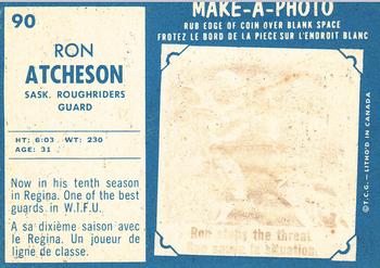 1961 Topps CFL #90 Ron Atchison Back
