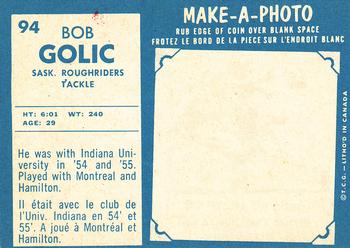 1961 Topps CFL #94 Bob Golic Back