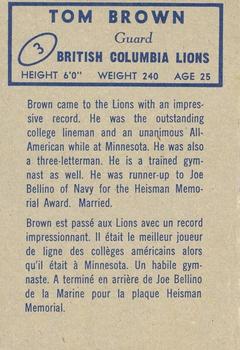 1962 Topps CFL #3 Tom Brown Back