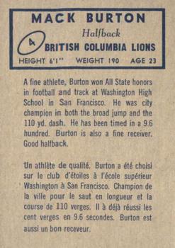 1962 Topps CFL #4 Mack Burton Back