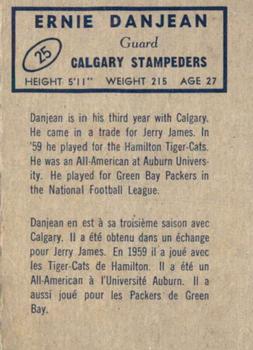 1962 Topps CFL #25 Ernie Danjean Back