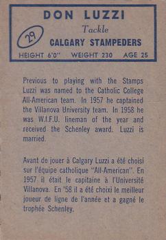 1962 Topps CFL #29 Don Luzzi Back