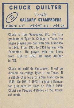 1962 Topps CFL #32 Chuck Quilter Back