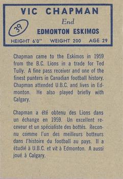 1962 Topps CFL #39 Vic Chapman Back