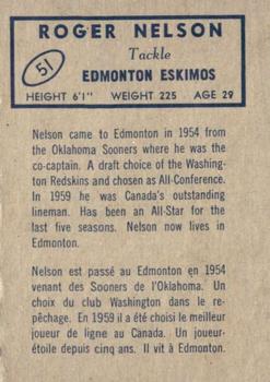 1962 Topps CFL #51 Roger Nelson Back