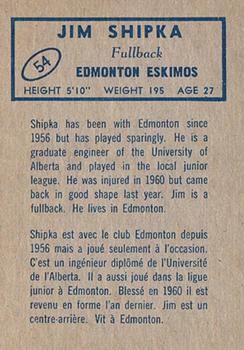 1962 Topps CFL #54 Jim Shipka Back