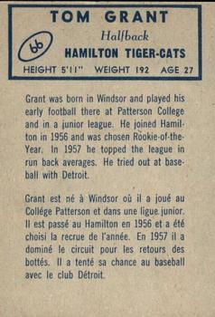 1962 Topps CFL #66 Tom Grant Back