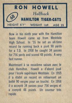 1962 Topps CFL #68 Ron Howell Back