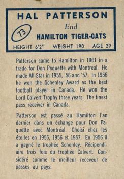 1962 Topps CFL #73 Hal Patterson Back