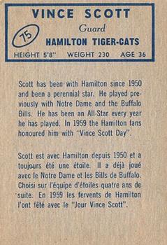 1962 Topps CFL #75 Vince Scott Back