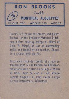 1962 Topps CFL #78 Ron Brooks Back