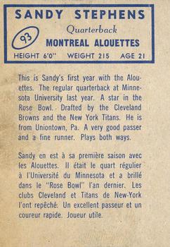 1962 Topps CFL #93 Sandy Stephens Back