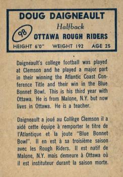 1962 Topps CFL #98 Doug Daigneault Back