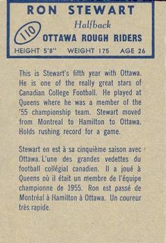 1962 Topps CFL #110 Ron Stewart Back