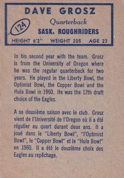 1962 Topps CFL #124 Dave Grosz Back
