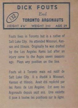 1962 Topps CFL #132 Dick Fouts Back
