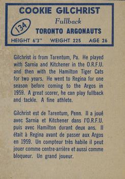 1962 Topps CFL #134 Cookie Gilchrist Back