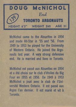 1962 Topps CFL #139 Doug McNichol Back