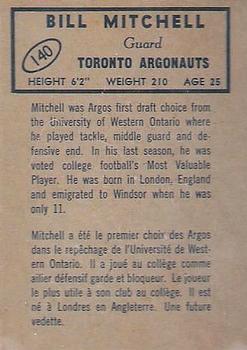 1962 Topps CFL #140 Bill Mitchell Back