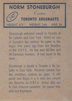 1962 Topps CFL #147 Norm Stoneburgh Back