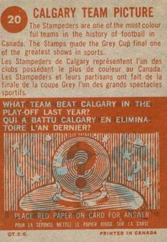 1963 Topps CFL #20 Calgary Stampeders Back